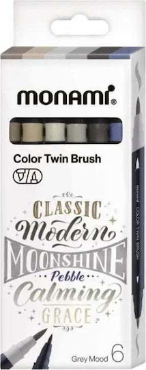 Dual-Tip Brushmarker 6 Grautöne Monami