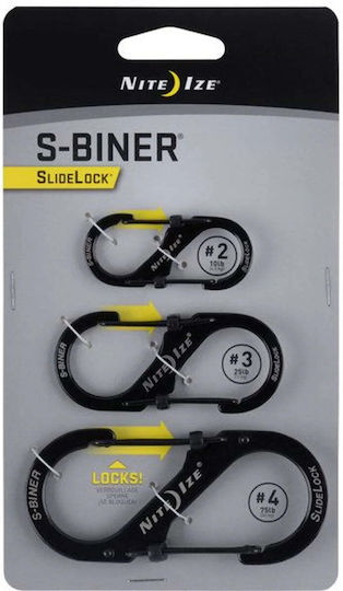 Nite Ize Karabiner S-Biner Slidelock Edelstahl Schwarz 3 Stück