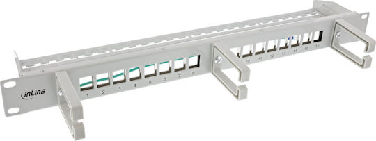 Panou de conexiuni în linie cu 16 porturi Keystone, panou gol, 3 suporturi, 19" 1u, gri