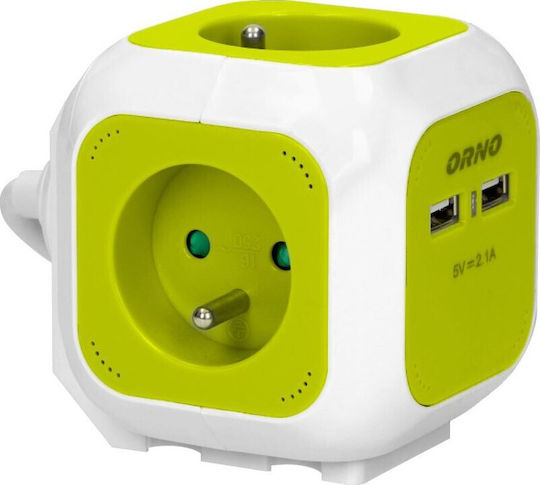 Orno PowerCube 4 Θέσεων με 2 USB-A και Καλώδιο 1.4m Πράσινο