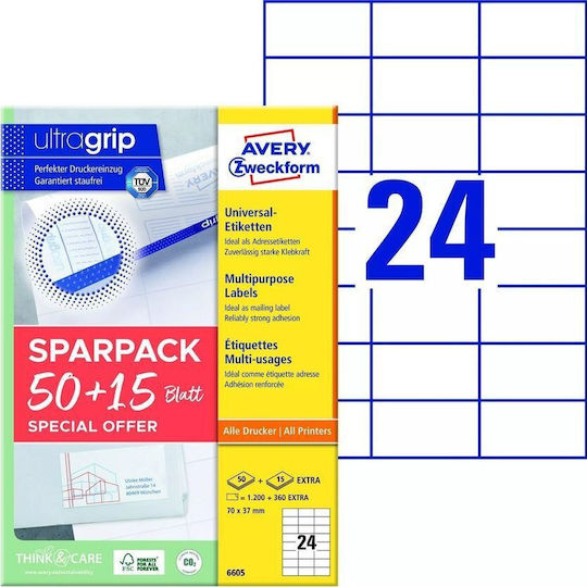 Avery Selbstklebende A4-Etiketten 70x37mm