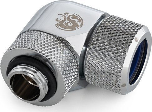 Προσαρμογέας Bitspower Bitspower Advanced 90 Μοιρών G1/4 Ίντσας Ag 14mm Ad Hardtube Περιστρεφόμενος Ασημί