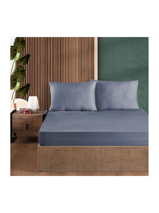 First Choice Bettwäsche-Set mit 1 Kissenbezug Semi-Doppel mit Gummiband 120x200cm. Blue 2Stück
