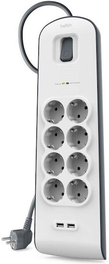Belkin Πολύπριζο Aσφαλείας 8 Θέσεων με Καλώδιο 2m