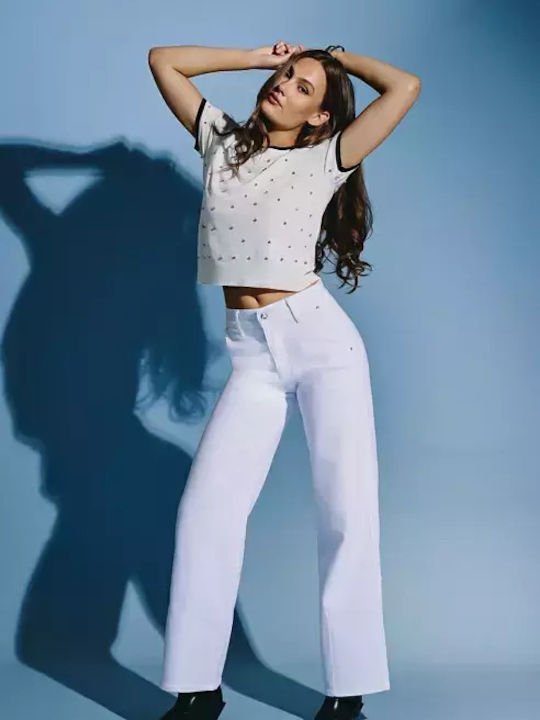 High Waist Women's Jean Trousers White