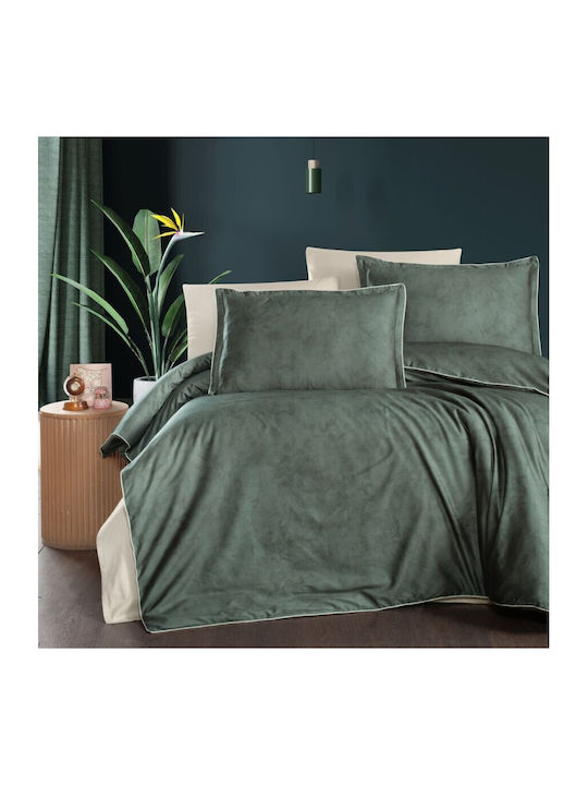 First Choice Bettbezug-Set Doppelbett mit 4 Kissenbezügen & 1 Bettlaken 200x220 Green With Cream