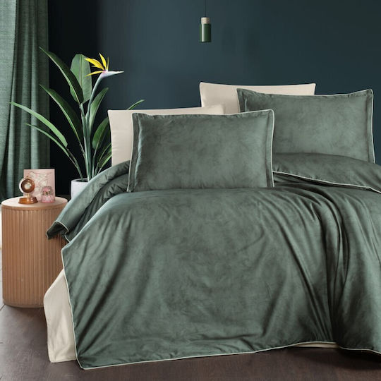First Choice Set Husă de Pilotă Dublă cu 4 Fețe de Pernă & 1 Cearsaf 200x220 Green With Cream