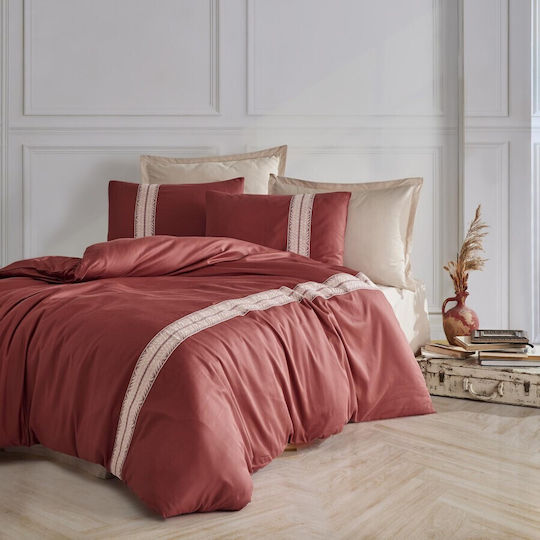Clasy Home Set Huse Pentru Pilote Olerin 200x220cm Dublă Cu 2 Fețe De Pernă Și 1 Cearșaf Roșie