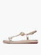 Leather Women's Flat Sandals with Strap in Gold Color
