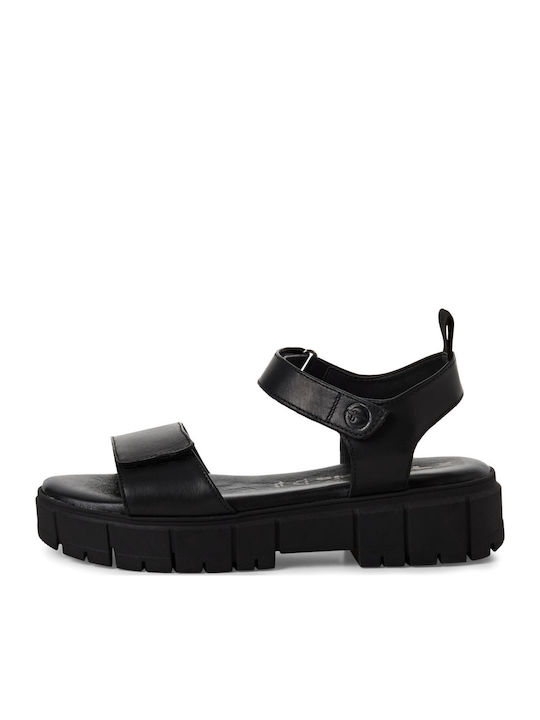Tamaris Leather Women's Flat Sandals in Black C...