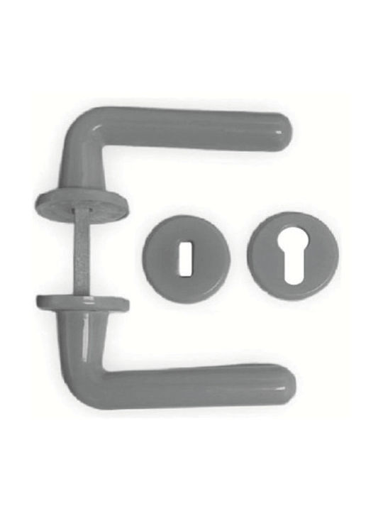 Import Hellas Front Door Lever With Rosette Pair With Mouthpiece Gray