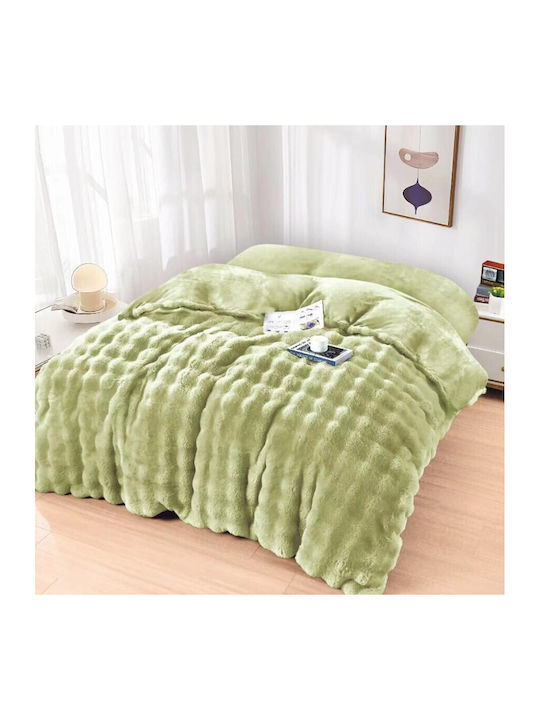 Pucioasa Κουβέρτα Γούνινη Διπλή 200x230εκ. Light Green