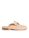 Leather Mules with Low Heel in Beige Color