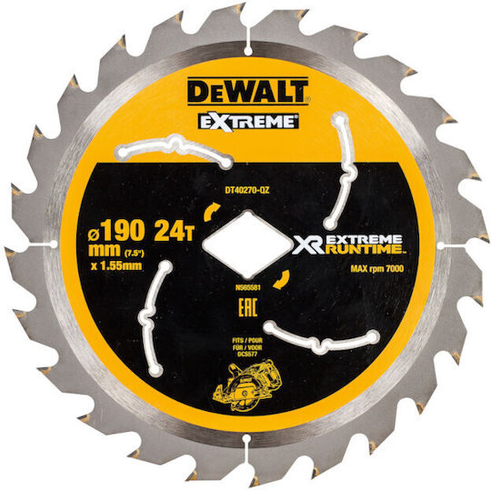 Dewalt Δίσκος Κοπής Δομικών Υλικών με 24 Δόντια 190mm