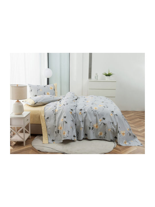 Liolios Home Cassandra Σετ Σεντόνια Υπέρδιπλα 245x270εκ. Γκρι (4τμχ)
