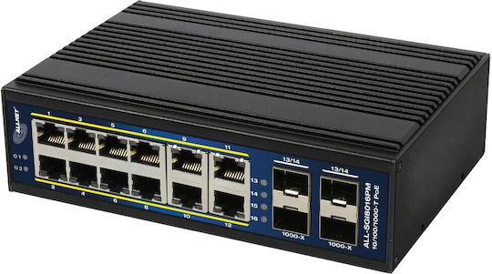 Allnet Managed L3 PoE+ Switch with 12 Gigabit (1Gbps) Ethernet Ports and 4 SFP Ports