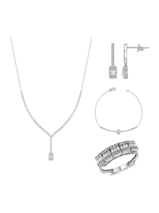 Kiriakos Gofas Set with Necklace , Earrings & Ring from White Gold 14K with Stones