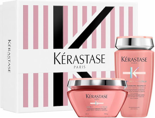 Kérastase Chroma Absolu Hair Care and Styling Set Color Protection for Coloured Hair with Shampoo and Mask 5 Pieces