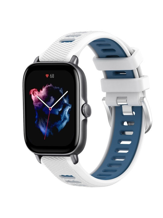Каишка за часовник Amazfit Gts 3 22mm с кръстосана текстура, двуцветна силиконова закопчалка, бяло+синьо