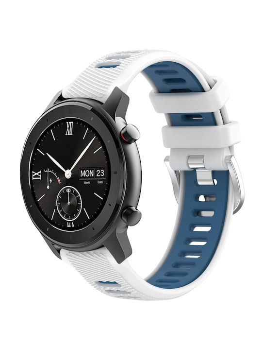 Amazfit Gtr 42mm 22mm Kreuzstruktur Uhrenarmband Schnallen Silikon Zwei Farben Weiß+Blau
