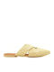 Flat Leather Mules in Beige Color