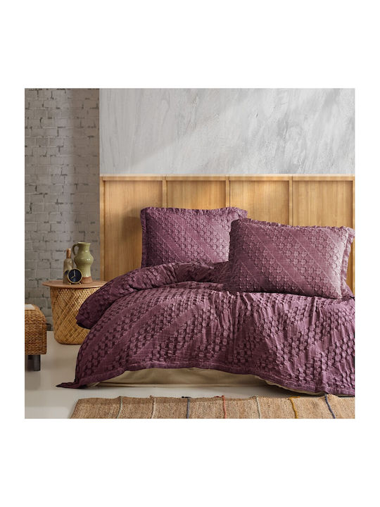 Şaheser Set Husă de Pilotă Bumbac Super Dublă cu 2 Fețe de Pernă 220x240 Violet