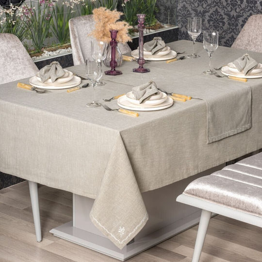 Cottonbox Set 8 Bucăți Față de Masă cu Broderie Bej 172x240cm