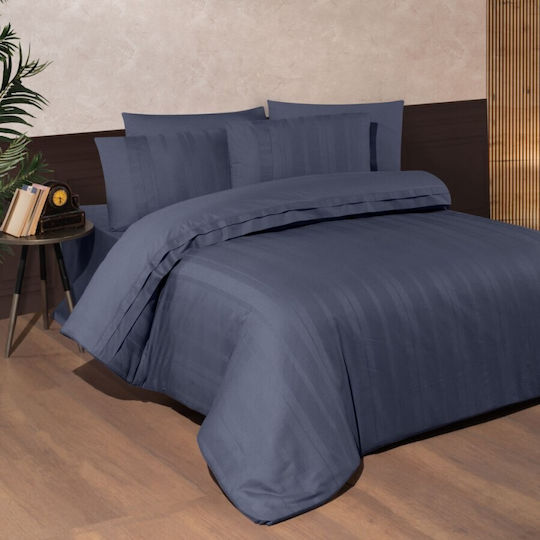 First Choice Set Husă de Pilotă Bumbac Dublă cu 2 Fețe de Pernă & 1 Cearsaf 200x220 Aura Blue