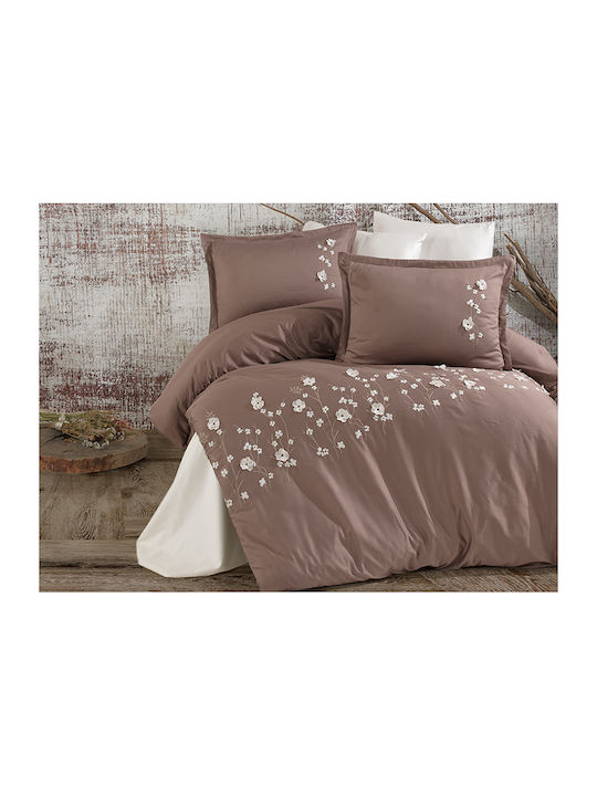 Clasy Home Set Husă de Pilotă Dublă cu 2 Fețe de Pernă & 1 Cearsaf 200x220 Maro