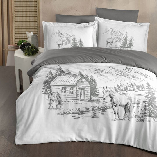 First Choice Set Husă de Pilotă Dublă cu 4 Fețe de Pernă & 1 Cearsaf 200x220 Gri