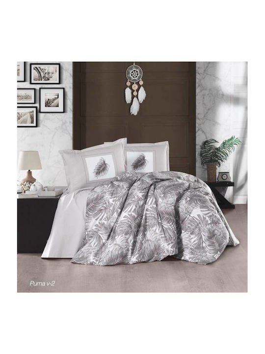 Pucioasa Set Husă de Pilotă Bumbac Dublă cu 2 Fețe de Pernă & 1 Cearsaf 200x220 Bej