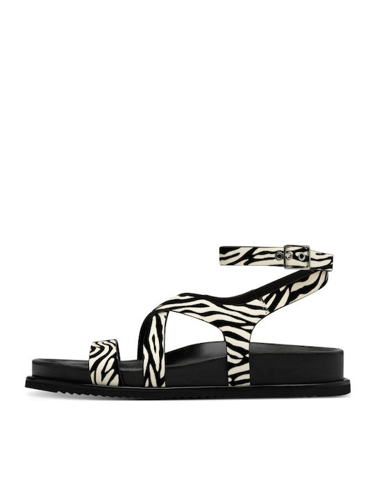 Deri Damen Anatomisch Flache Sandalen ZEBRA