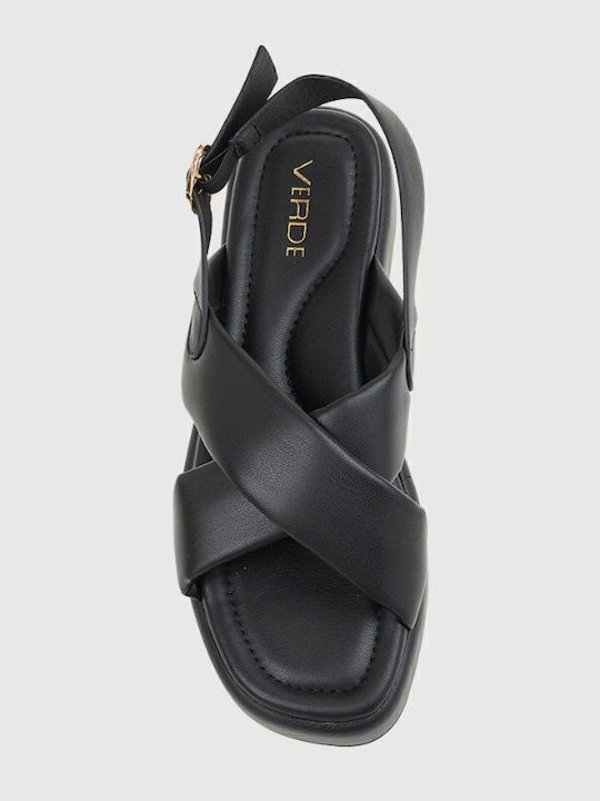 Leather Women's Flat Sandals in Black Color