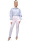 Women's Denim Striped Long Sleeve Shirt Blue