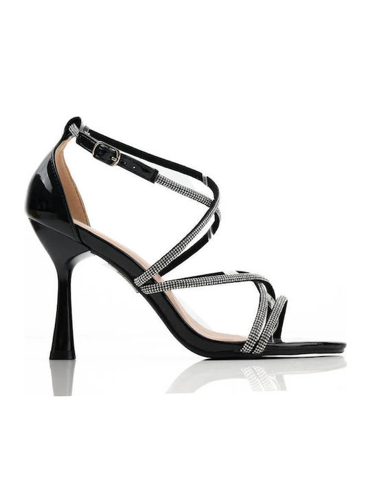 Sandale negre cu detalii strass