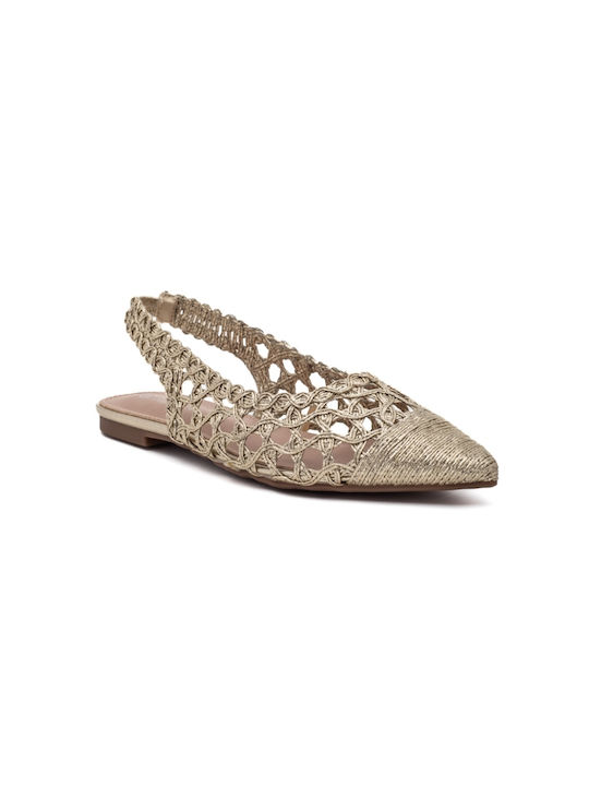 Γυναικείες Μπαλαρίνες Slingback με Λουράκι σε Χρυσό Χρώμα
