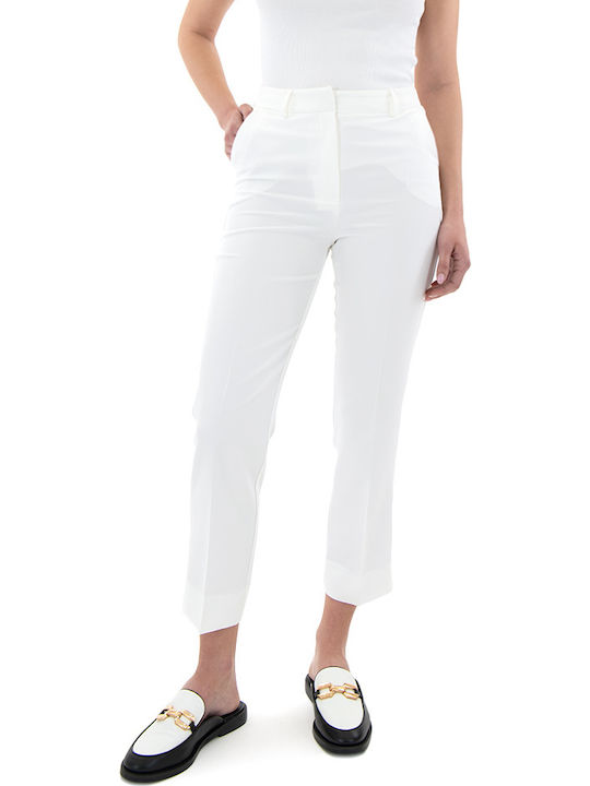 MY T Damen Hoch tailliert Stoff Capri Hose Straight Weiß