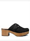 Leather Mules with Heel in Black Color