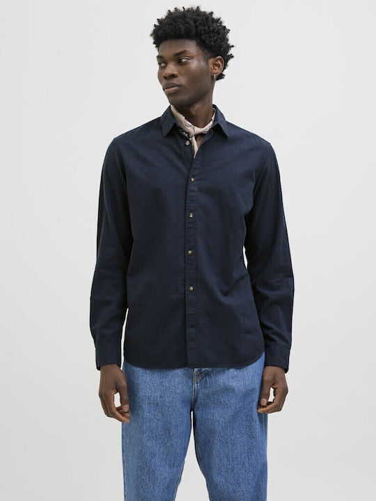 Jack & Jones Μακρυμάνικo Λινό Πουκάμισο Navy Bl...
