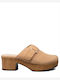 Leder Mules mit Absatz in Beige Farbe