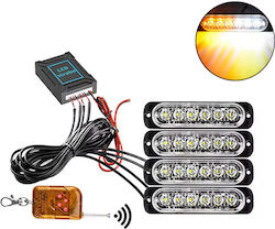 Set of LED Lights Cool White 6000k Orange 15 Functions Remote Control 11cm 12v 24v 6 SMD IP66 4pcs