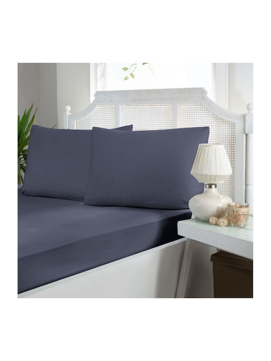 First Choice Σετ Σεντόνι με 2 Μαξιλαροθήκες King Size με Λάστιχο 180x200εκ. Blue (eclipse) (3τμχ)