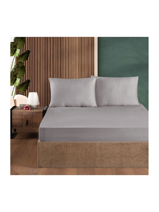 First Choice Set Cearșaf cu 2 Fețe de pernă Super dublu cu Elastic 160x200cm. Gray (ash) 3buc