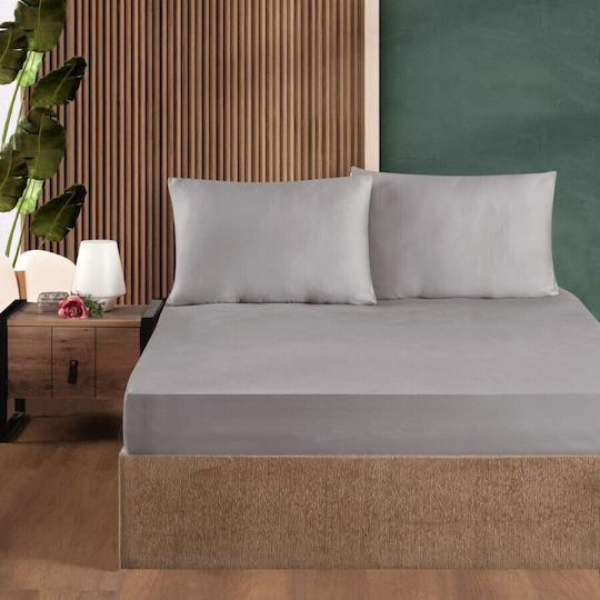 First Choice Sheet Set with 2 Pillowcases Super-Double with Elastic 160x200cm. Gray (ash) 3pcs
