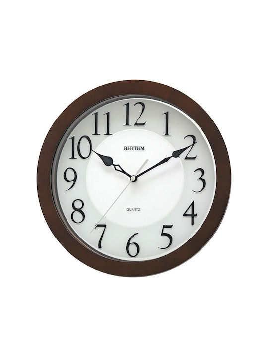 Rhythm Silent Wall Clock Wooden Brown Ø28cm