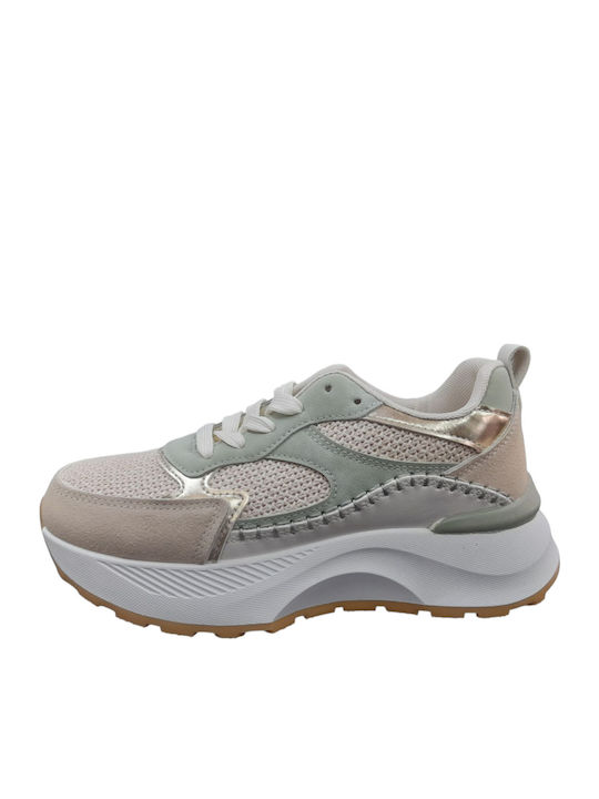 Super Mode Flatforms Sneakers Beige With Green