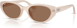 Ray Ban Sunglasses Beige with Acetate Frame & Brown Lens