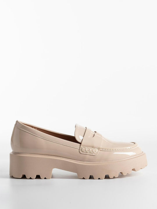 Lackleder Damen Loafers in Beige Farbe