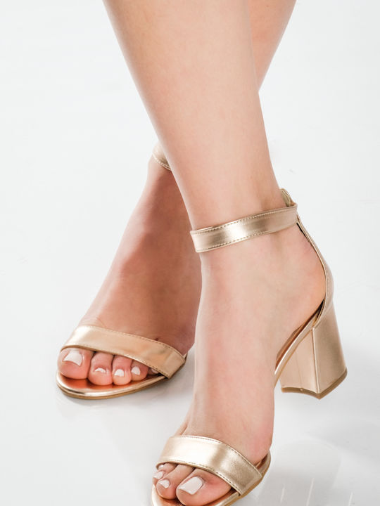 Square Heel Ankle Strap Sandals Bronze
