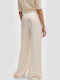 Taualyw Women's Fabric Trousers Relaxed Fit Off White